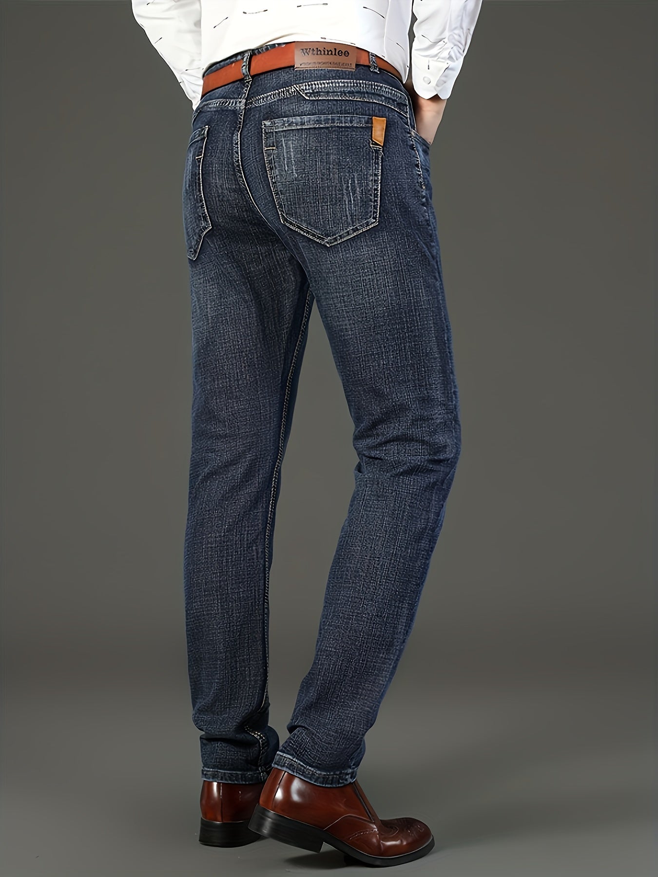 Men's Stretch Denim Trousers, Straight-Leg, Business Casual