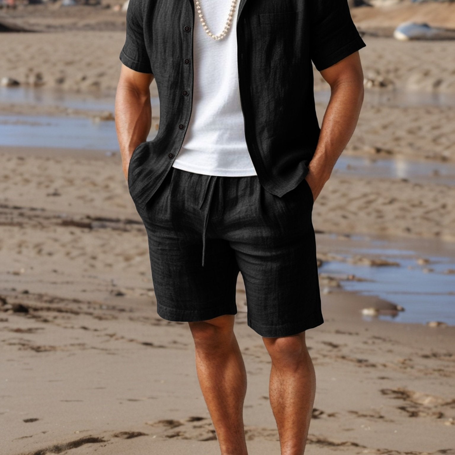 Men's Woven Shirt & Shorts Set, Quick-Dry