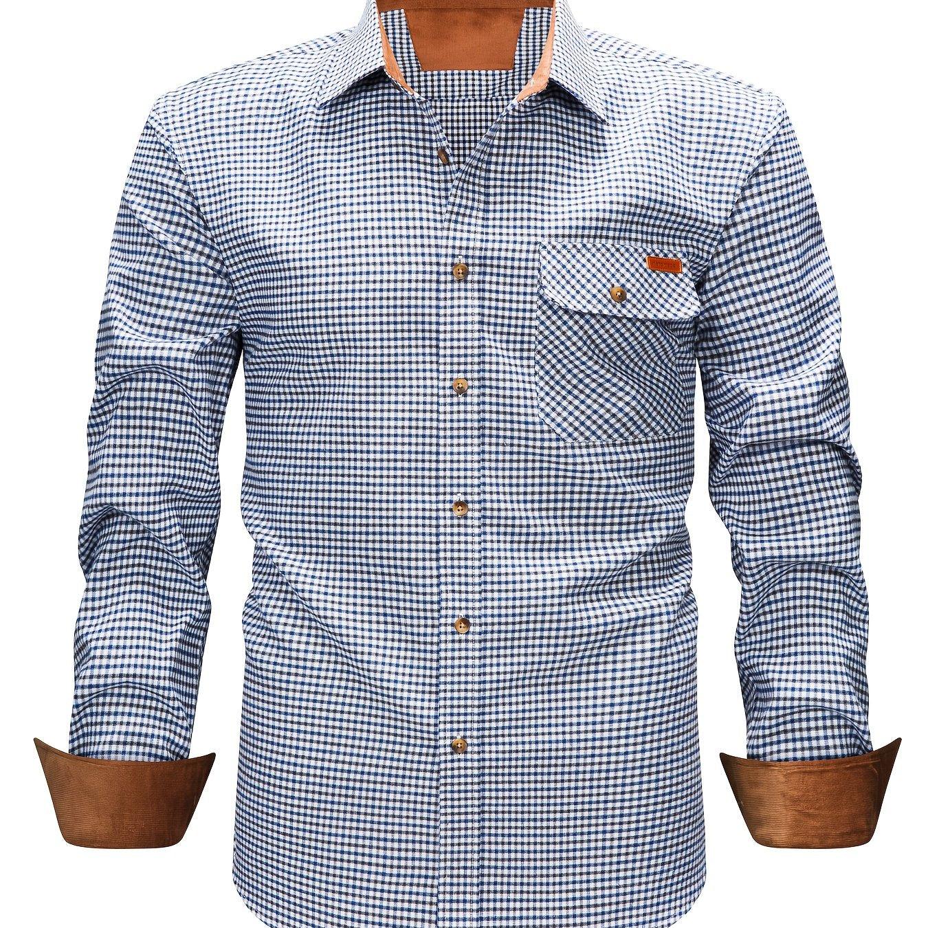 Men's Brushed Plaid Shirt, Dual-Tone, Long-Sleeve