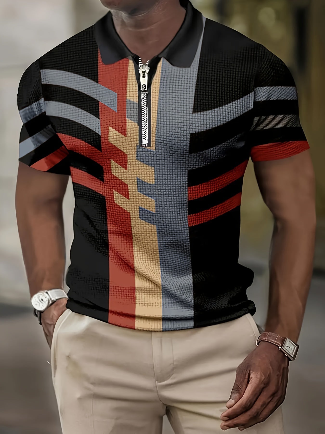 Men's Short-Sleeve Shirt, Striped, Button-Up Casual