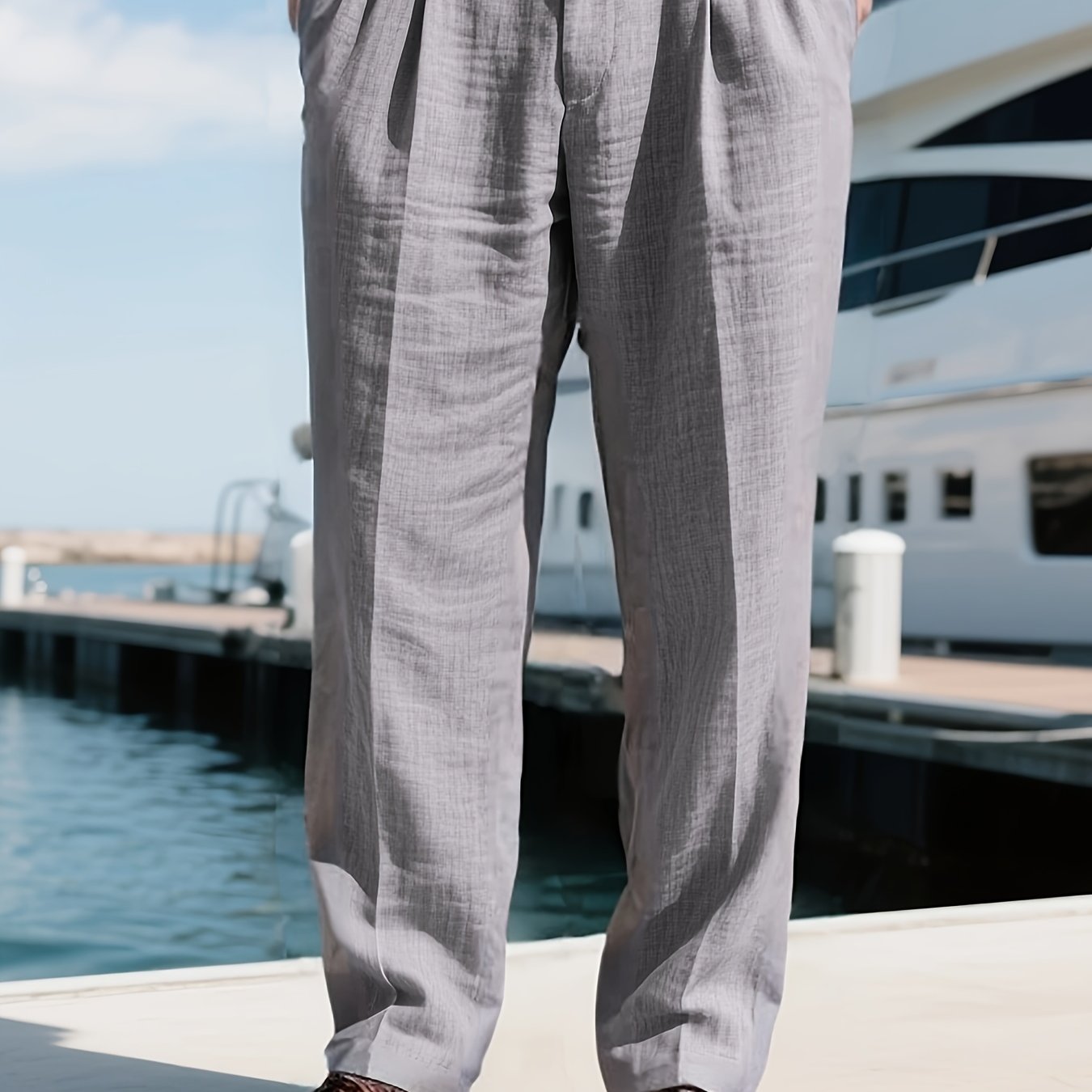 Men's Linen-Blend Slacks, Loose-Fit Business Casual