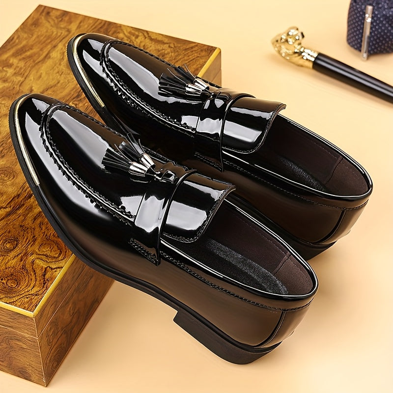 Men's Pointed-Toe Dress Loafers, British Style Black