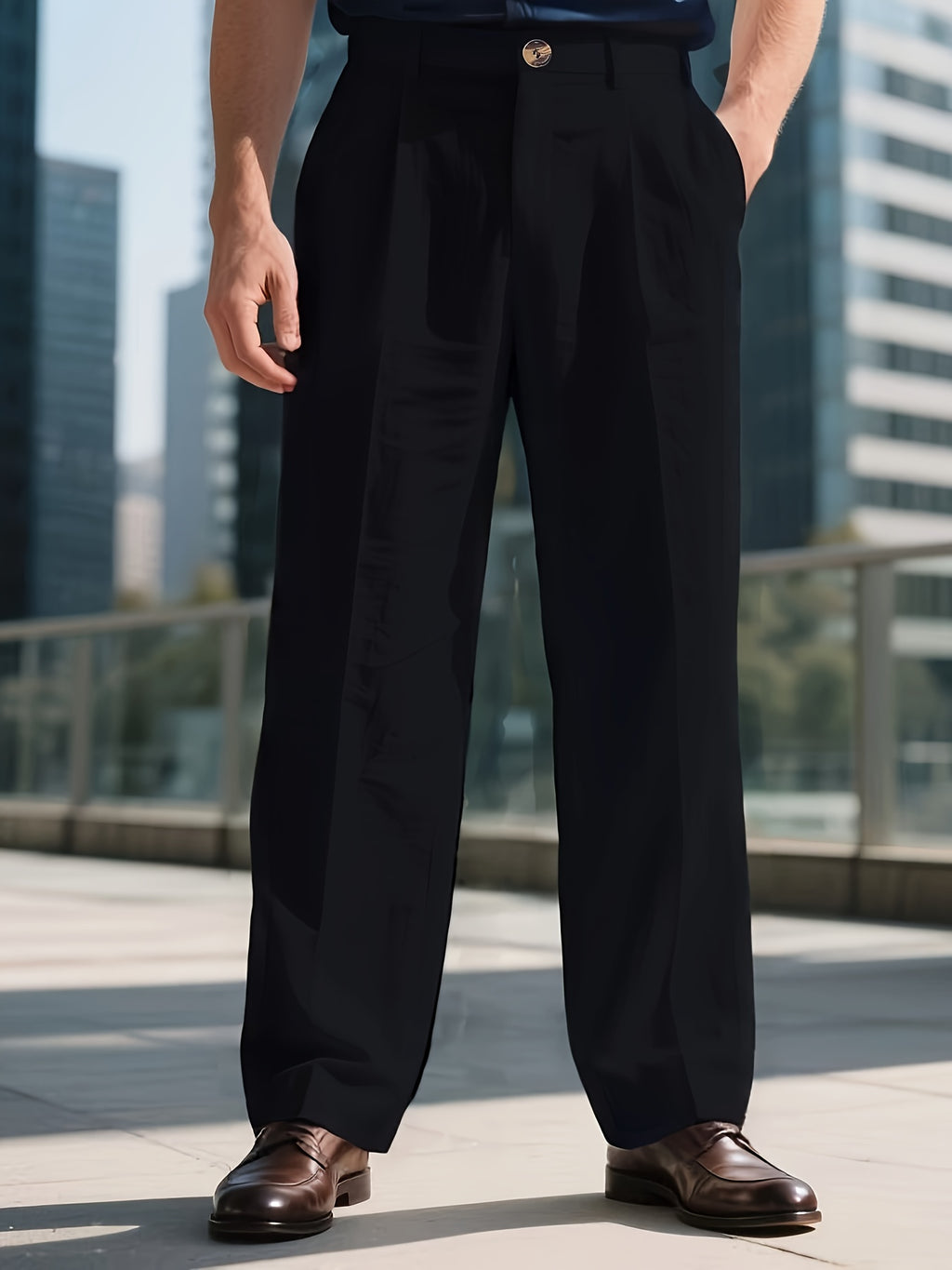 Men's Linen-Blend Trousers, Khaki, Straight-Leg Business Casual