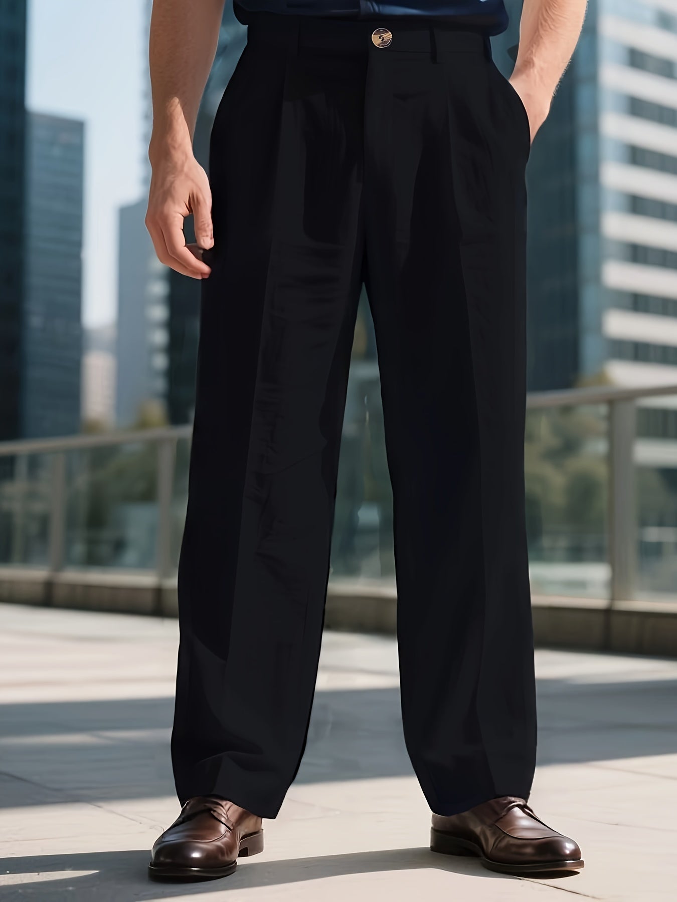 Men's Linen-Blend Trousers, Khaki, Straight-Leg Business Casual