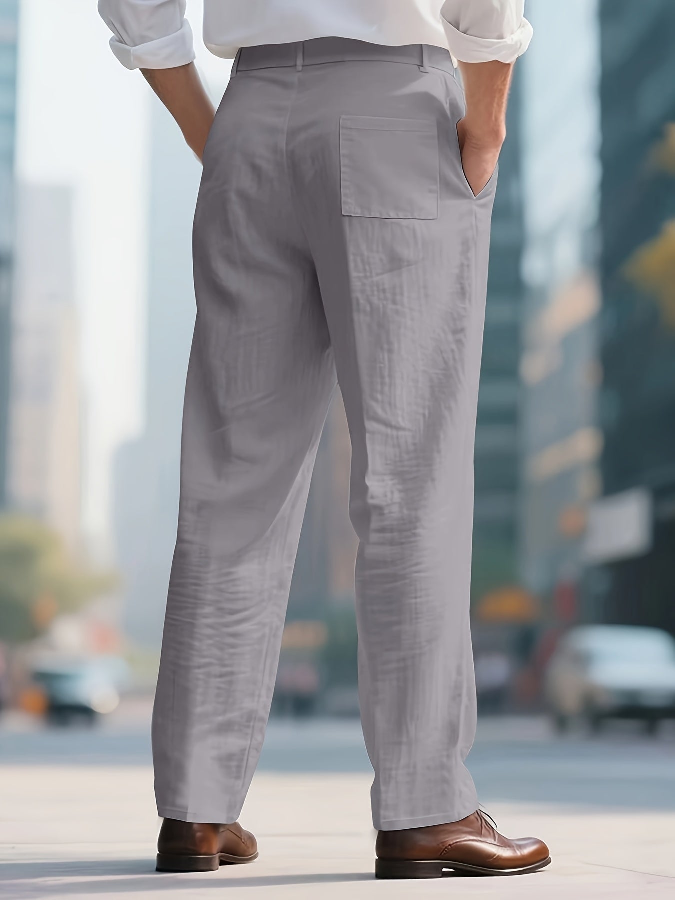 Men's Linen-Blend Trousers, Khaki, Straight-Leg Business Casual