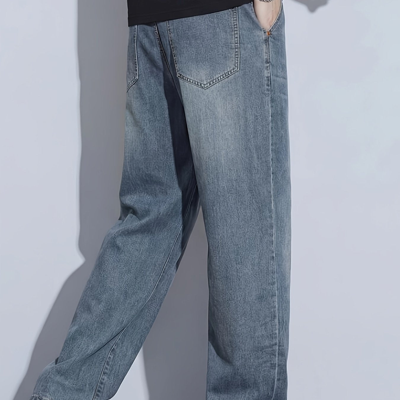 Men's Tencel Trousers, Faux-Denim, Straight Stretch