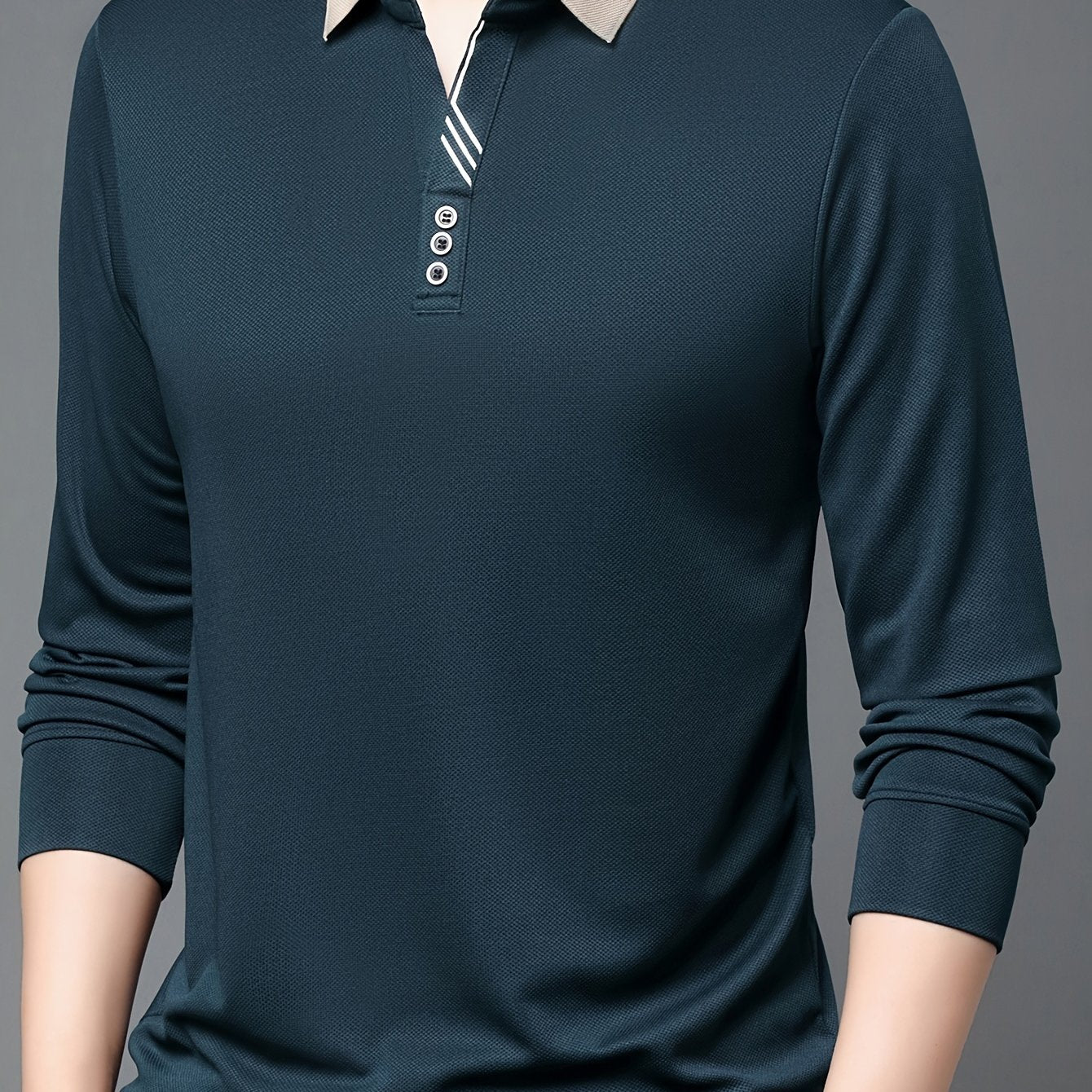 Men's Long-Sleeve Polo Shirt, Lapel Collar, Lightweight