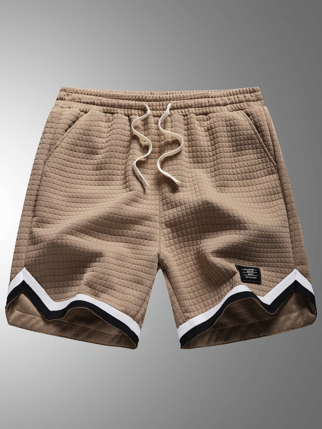 Men's Waffle Knit Shorts, Striped, Drawstring with Pockets