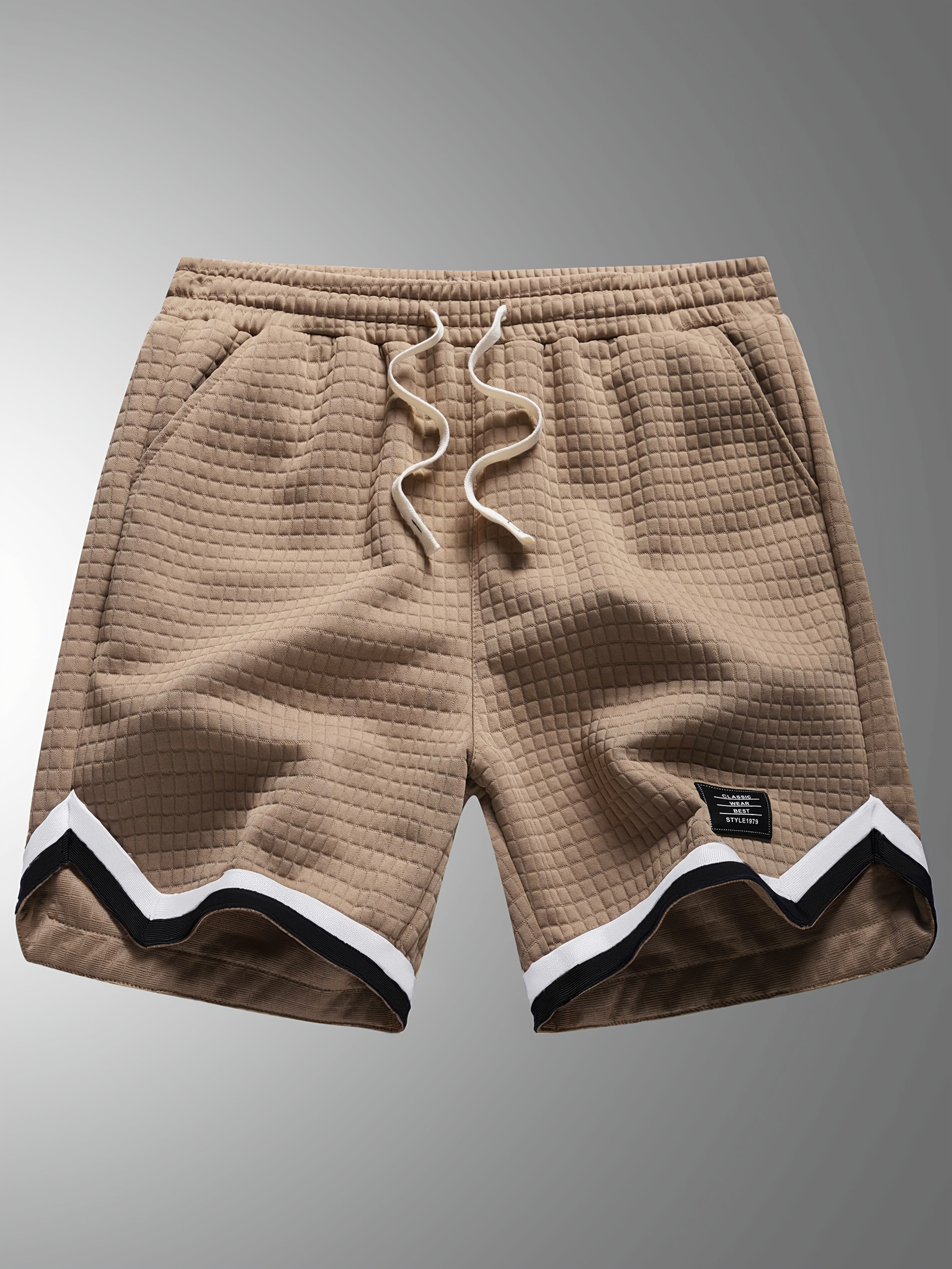Men's Waffle Knit Shorts, Striped, Drawstring with Pockets