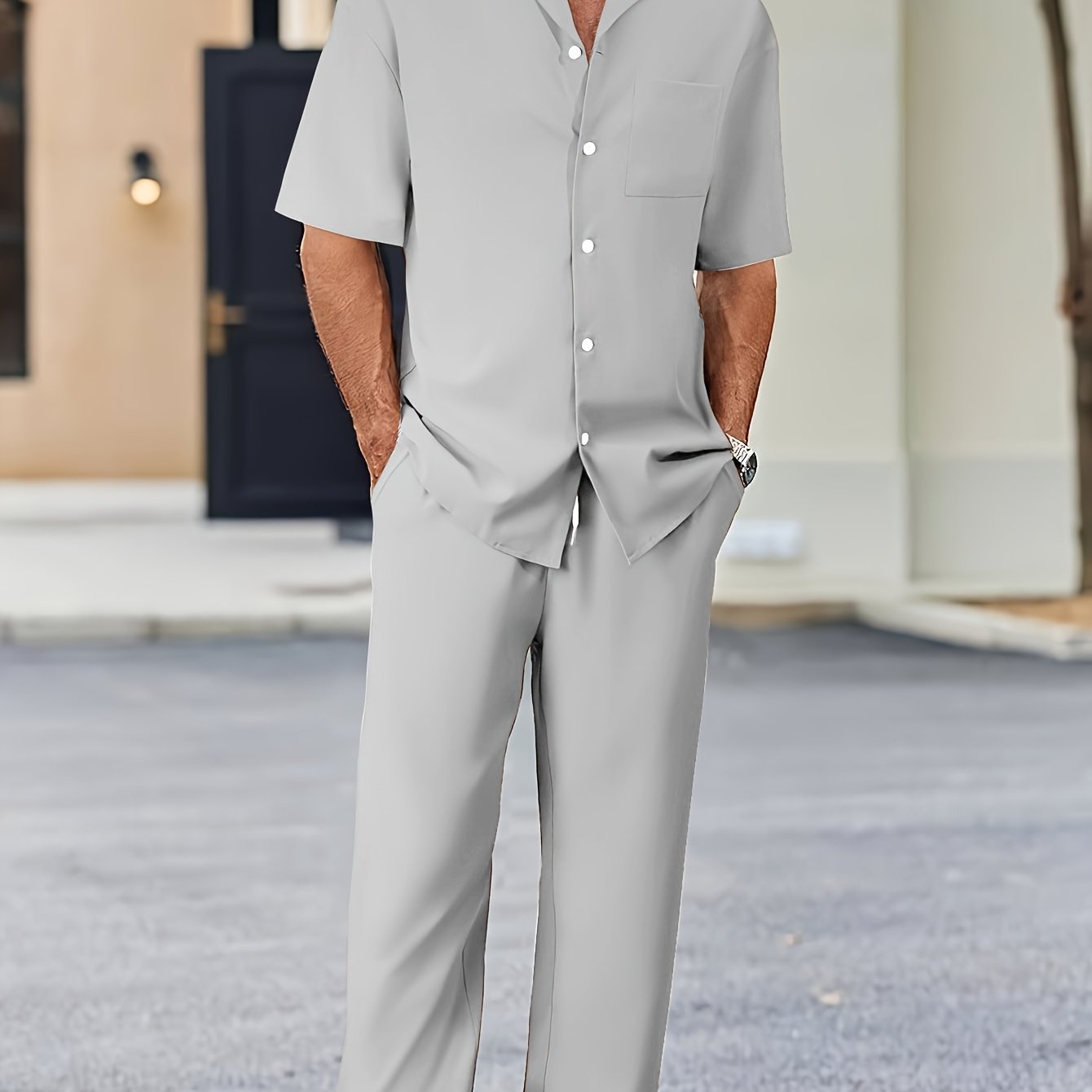 Men's Shirt & Pants Set, Suit-Inspired Casual