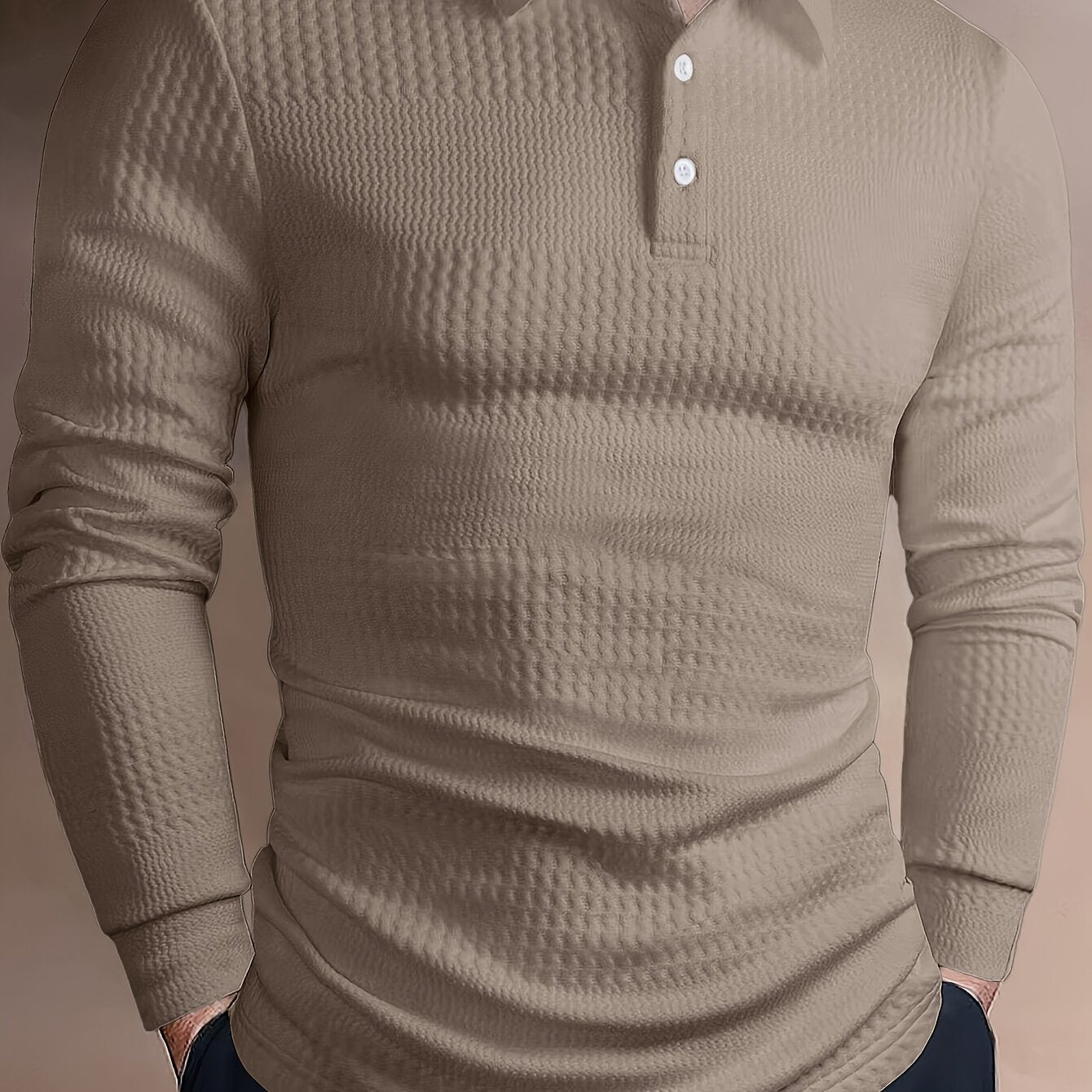 Men's Long-Sleeve Polo Shirt, Jacquard, Slim Fit
