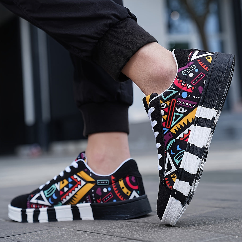Men's Low-Top Skate Shoes, Geometric Print