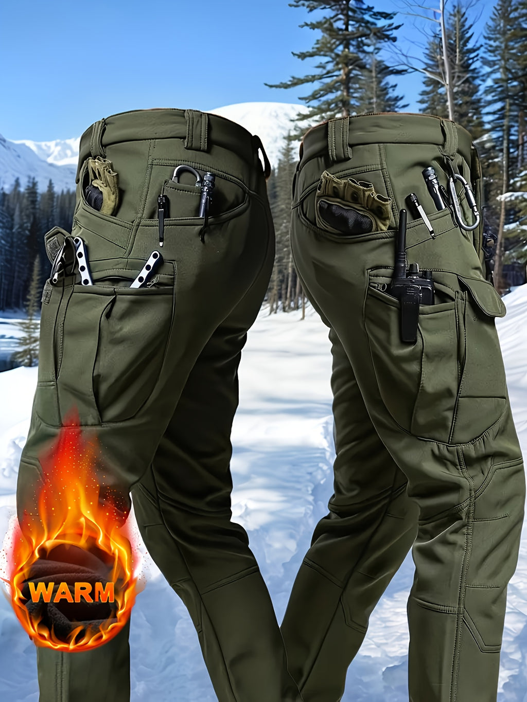 Men's Fleece-Lined Work Trousers, Softshell, Zippered Pockets