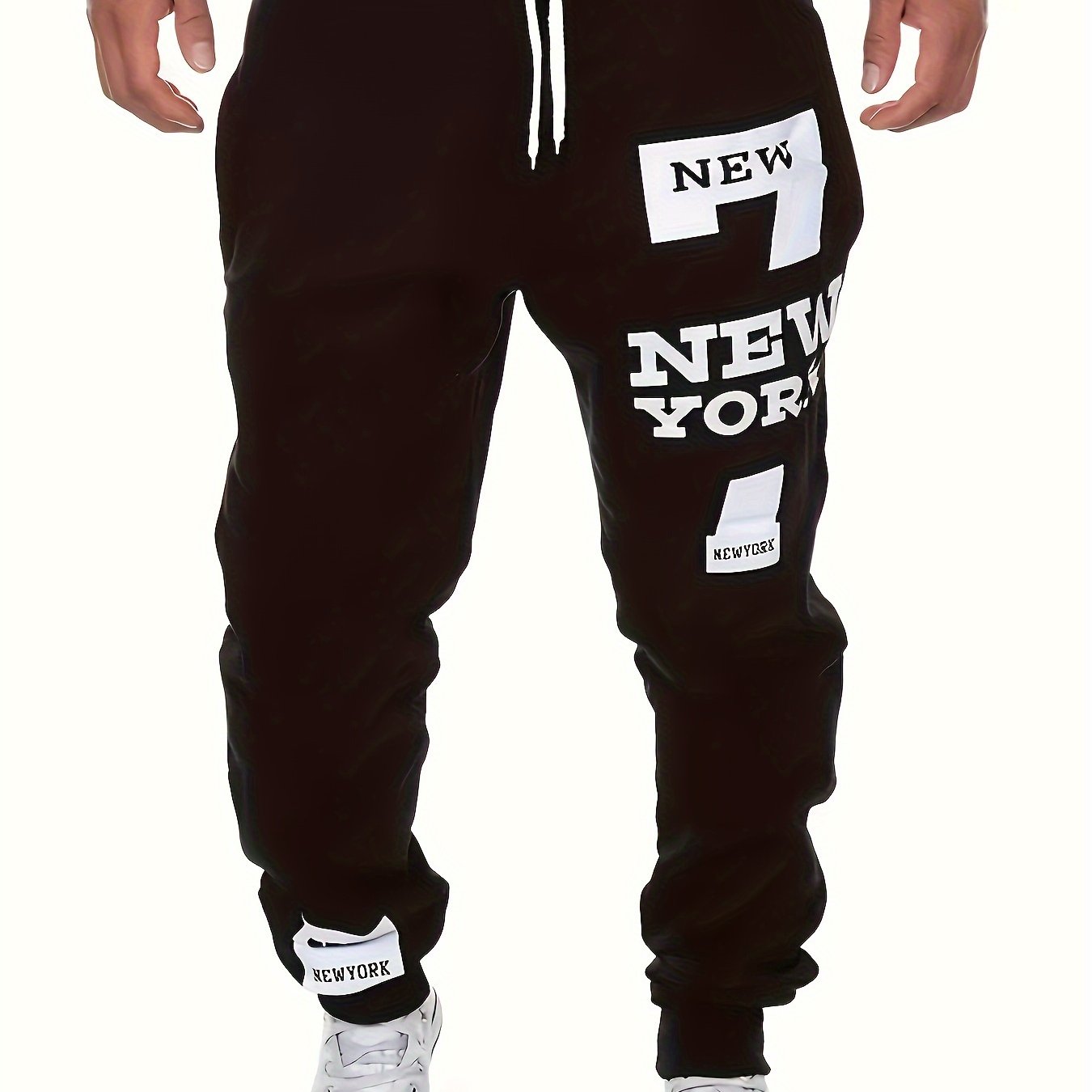 Men's Sports Joggers, Letter Print, Tapered