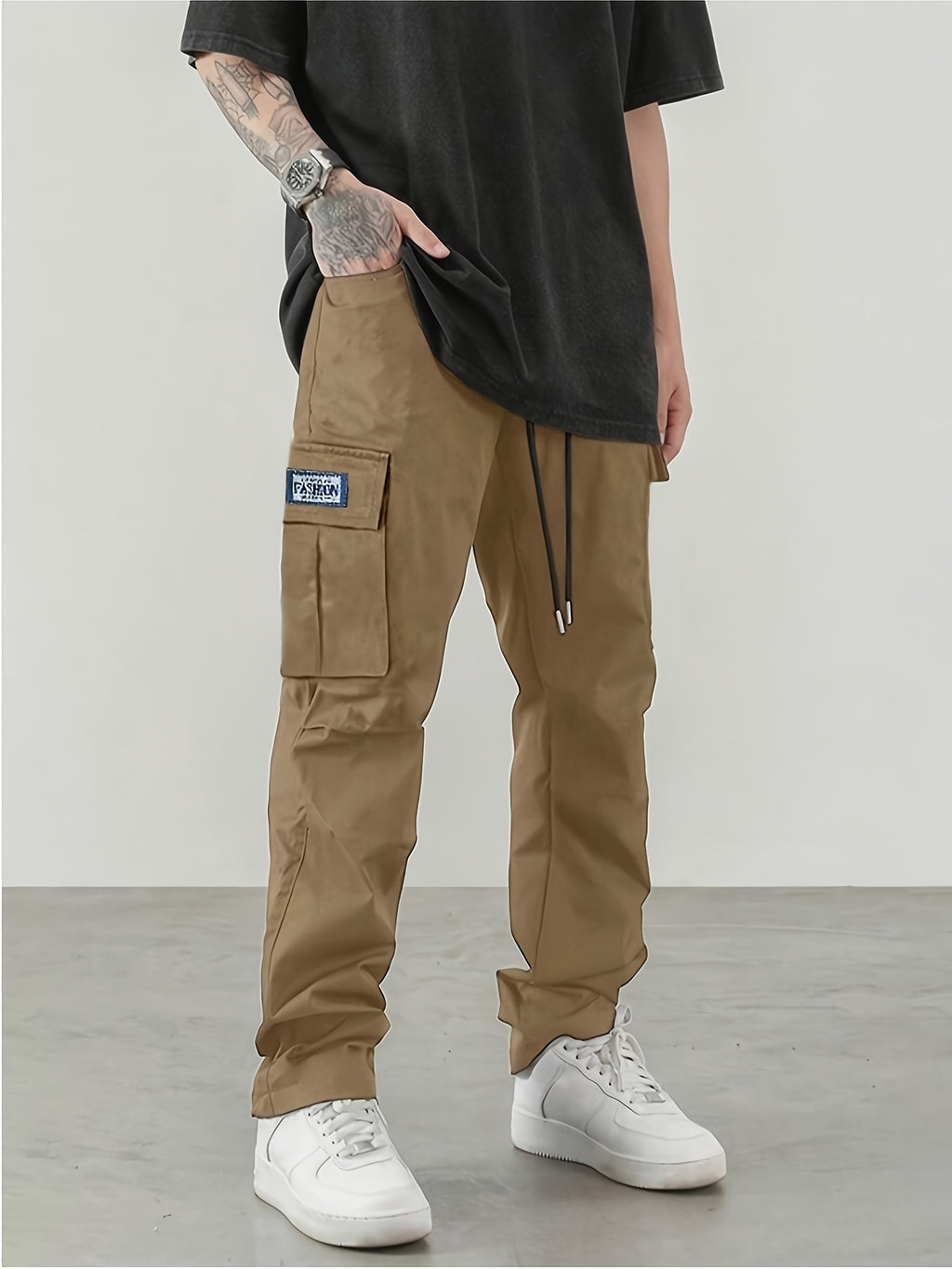 Men's Cargo Trousers, Multi-Pocket, Straight-Leg Drawstring
