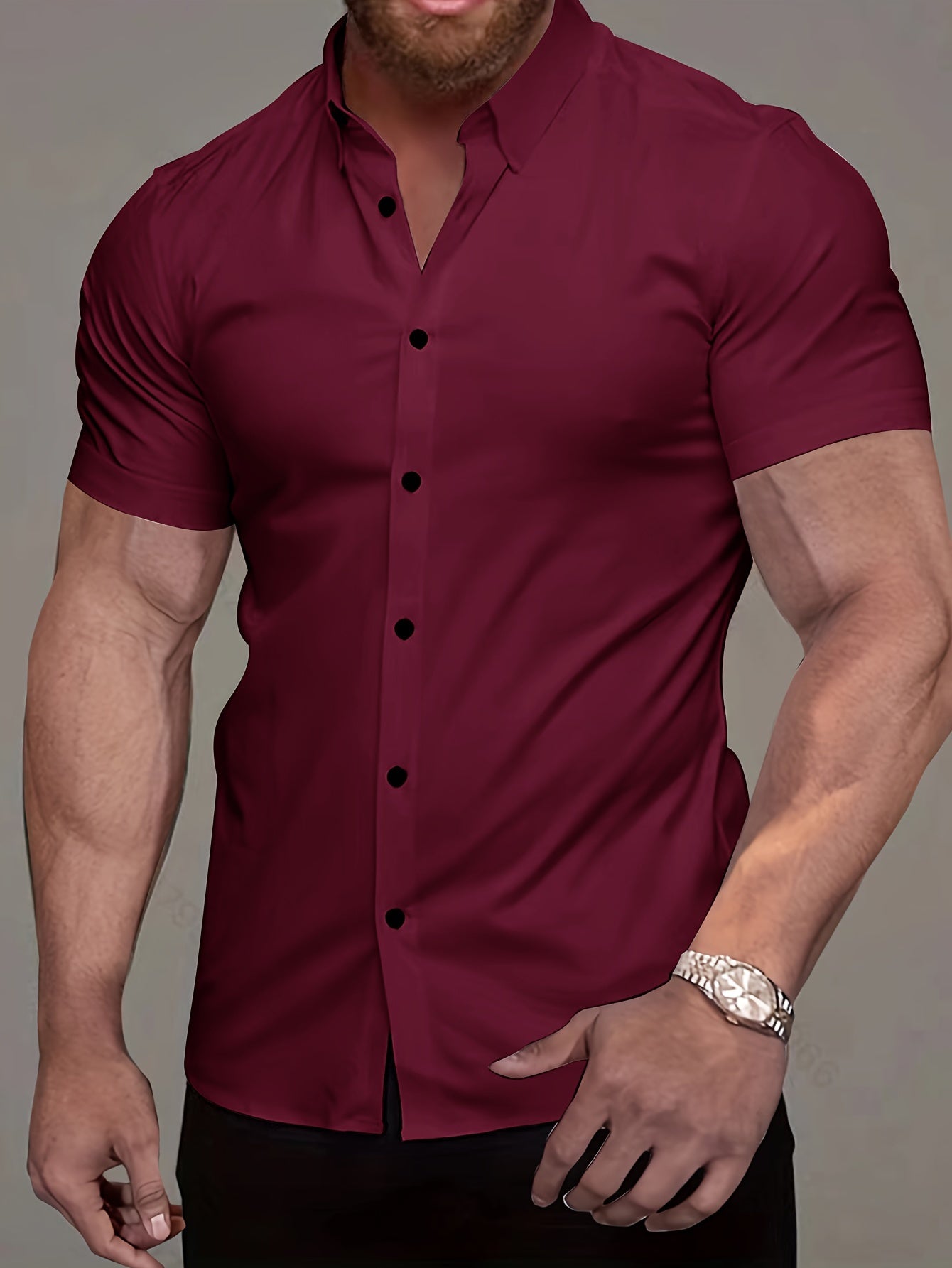 Men's Short-Sleeve Shirt, Lapel, Business Casual