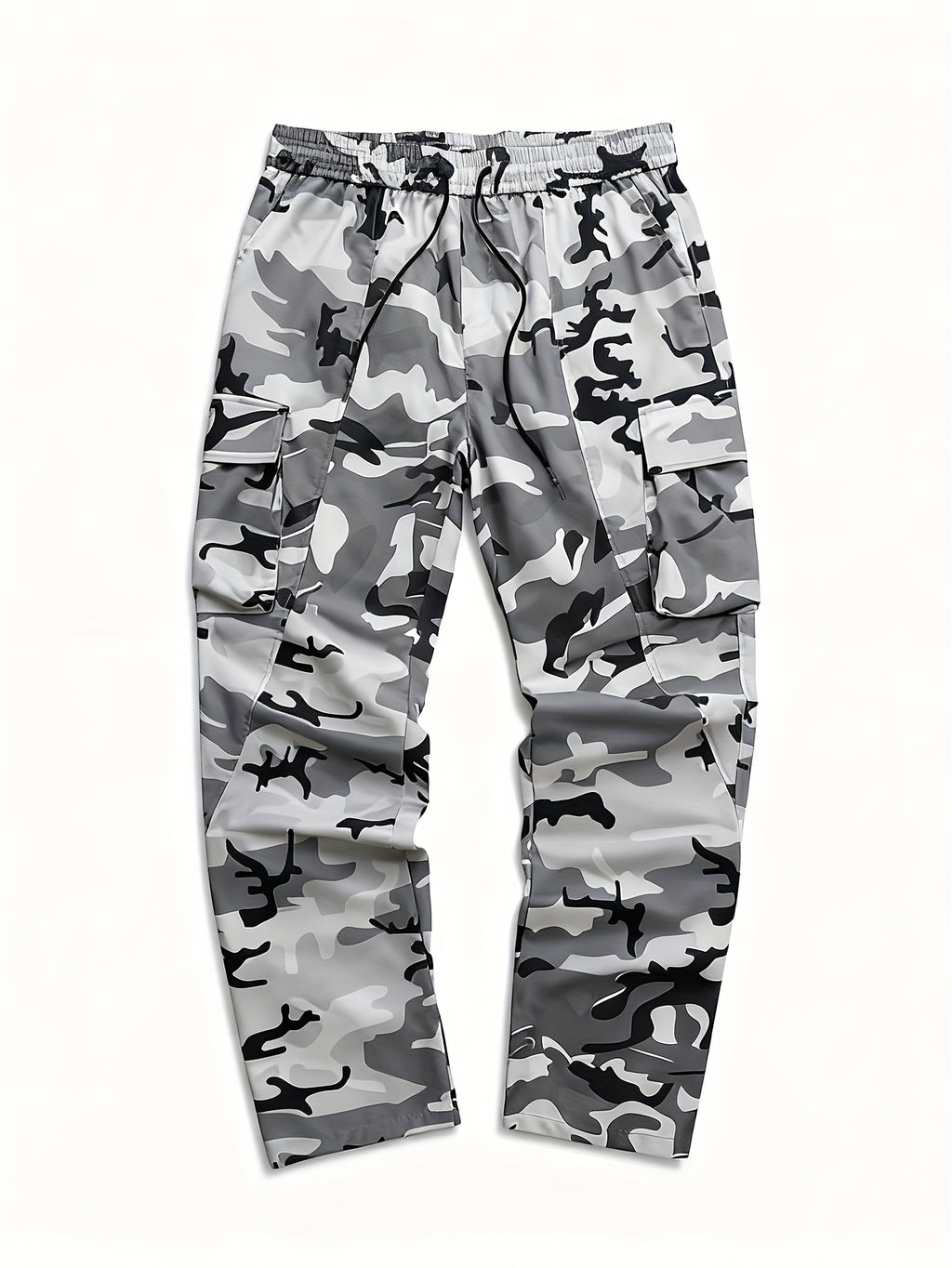 Men's Camo Cargo Pants, Flap Pockets, Drawstring Waist