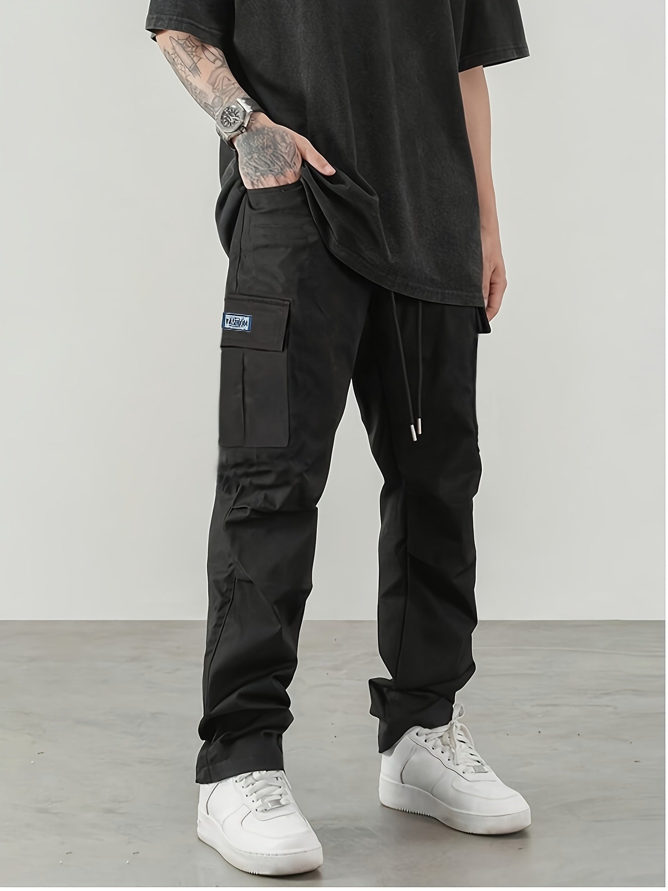 Men's Cargo Trousers, Multi-Pocket, Straight-Leg Drawstring
