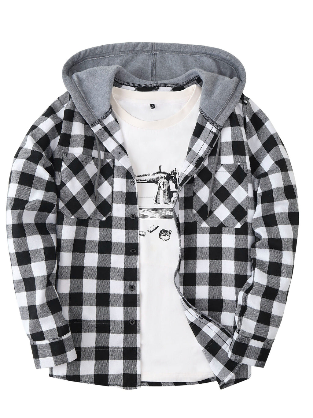 Men's Hooded Plaid Shirt, Long-Sleeve