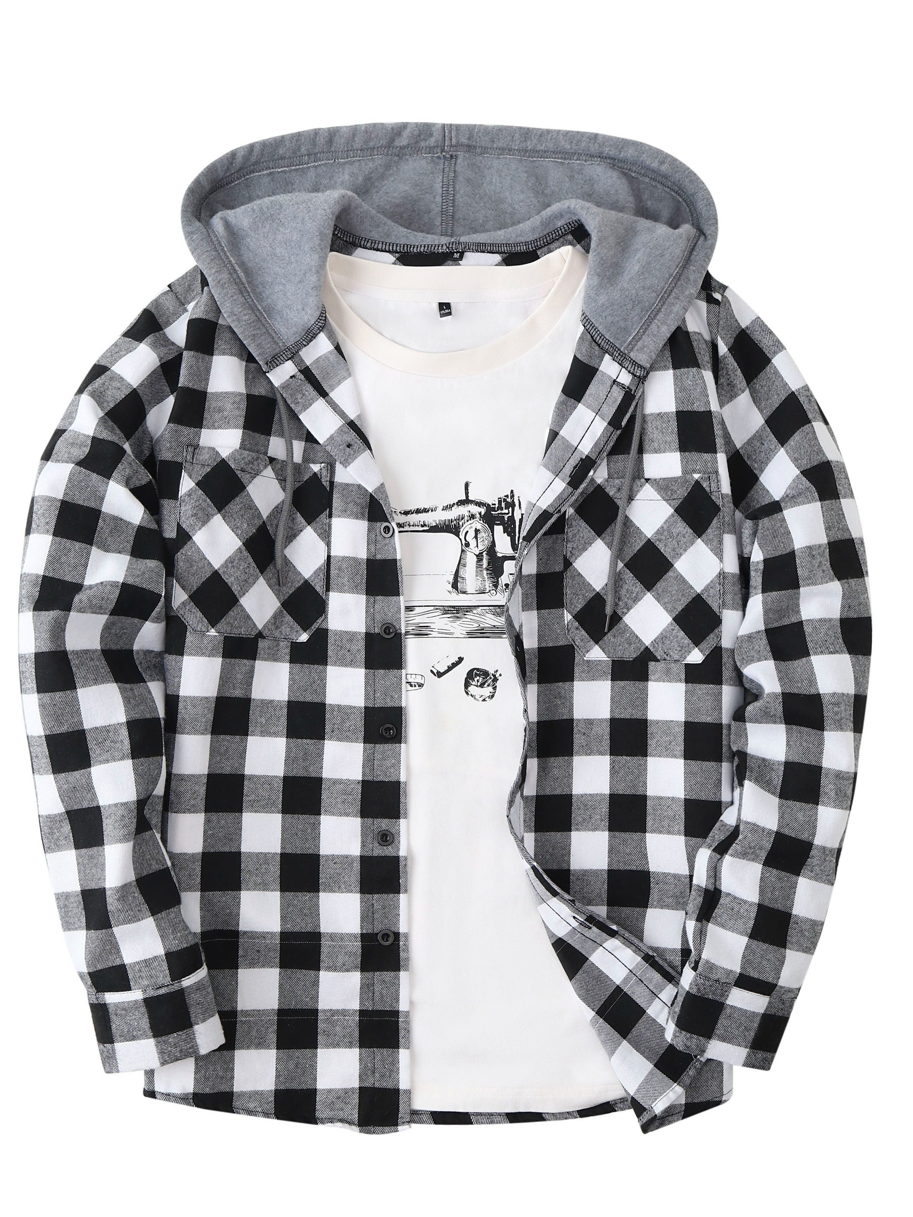 Men's Hooded Plaid Shirt, Long-Sleeve