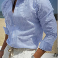 Men's Long-Sleeve Shirt, Textured Gauze, Striped Lapel
