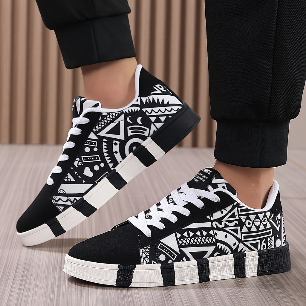 Men's Low-Top Skate Shoes, Geometric Print
