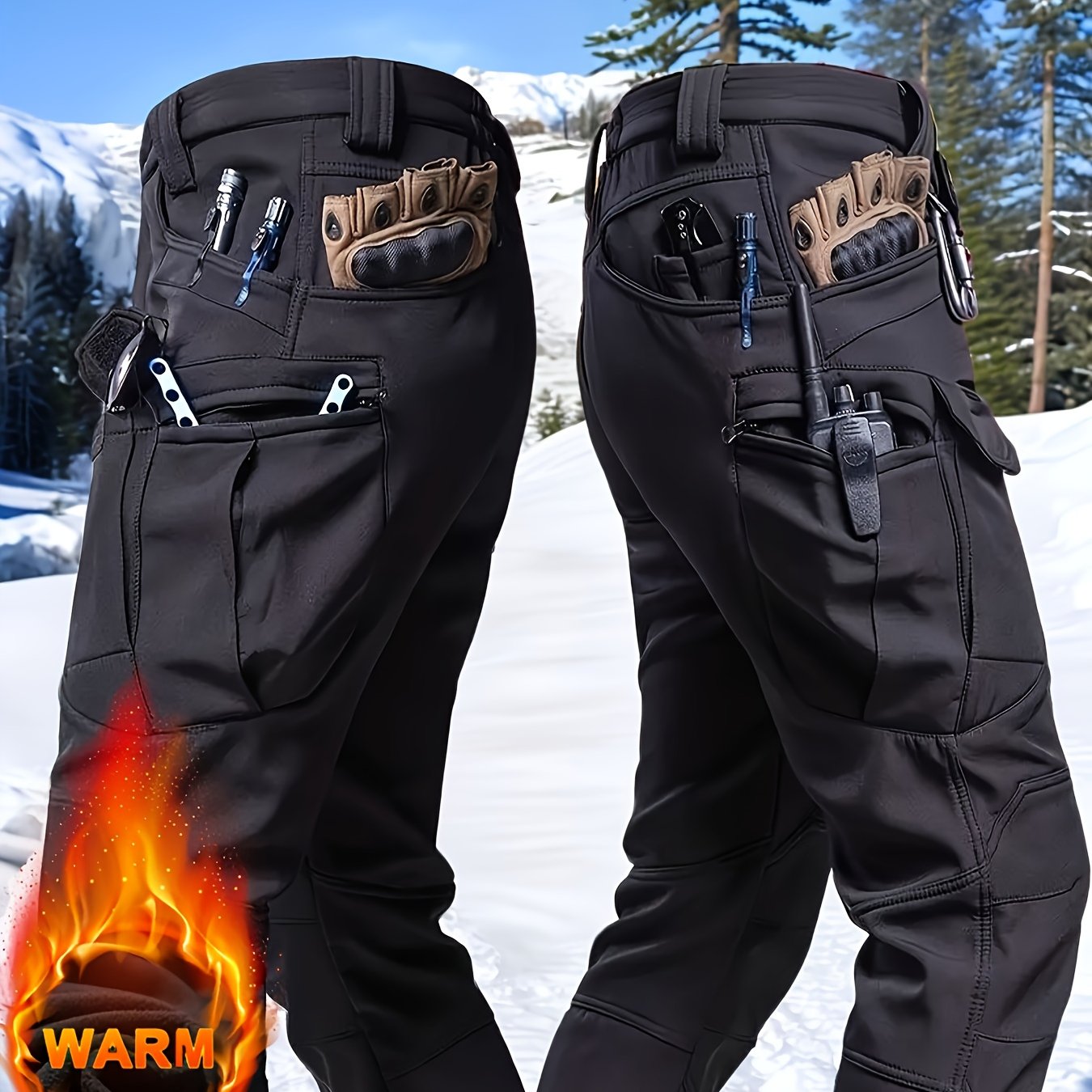 Men's Fleece-Lined Work Trousers, Softshell, Zippered Pockets