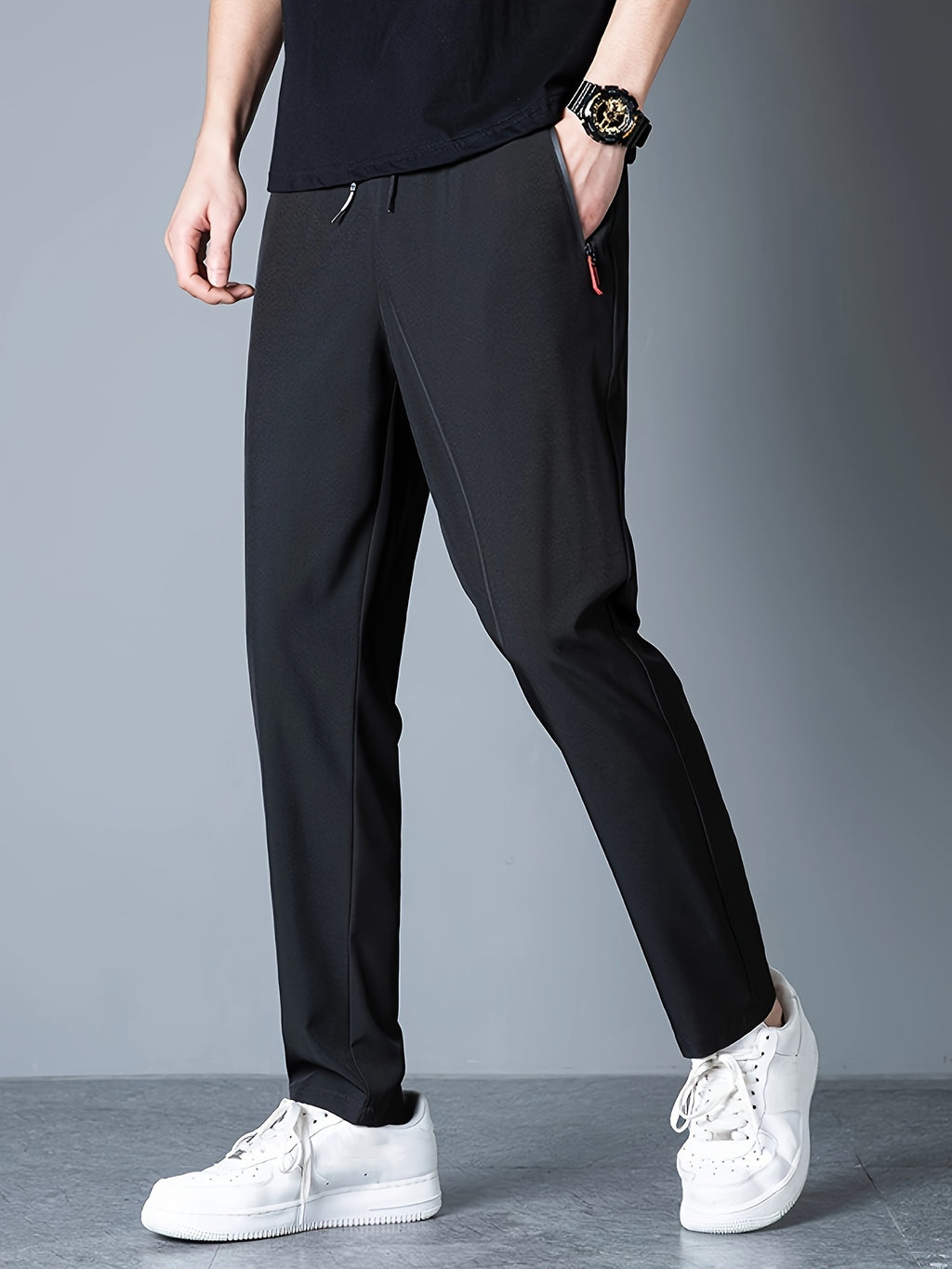 Men's Casual Trousers, Elastic Waist, Straight Loose Fit