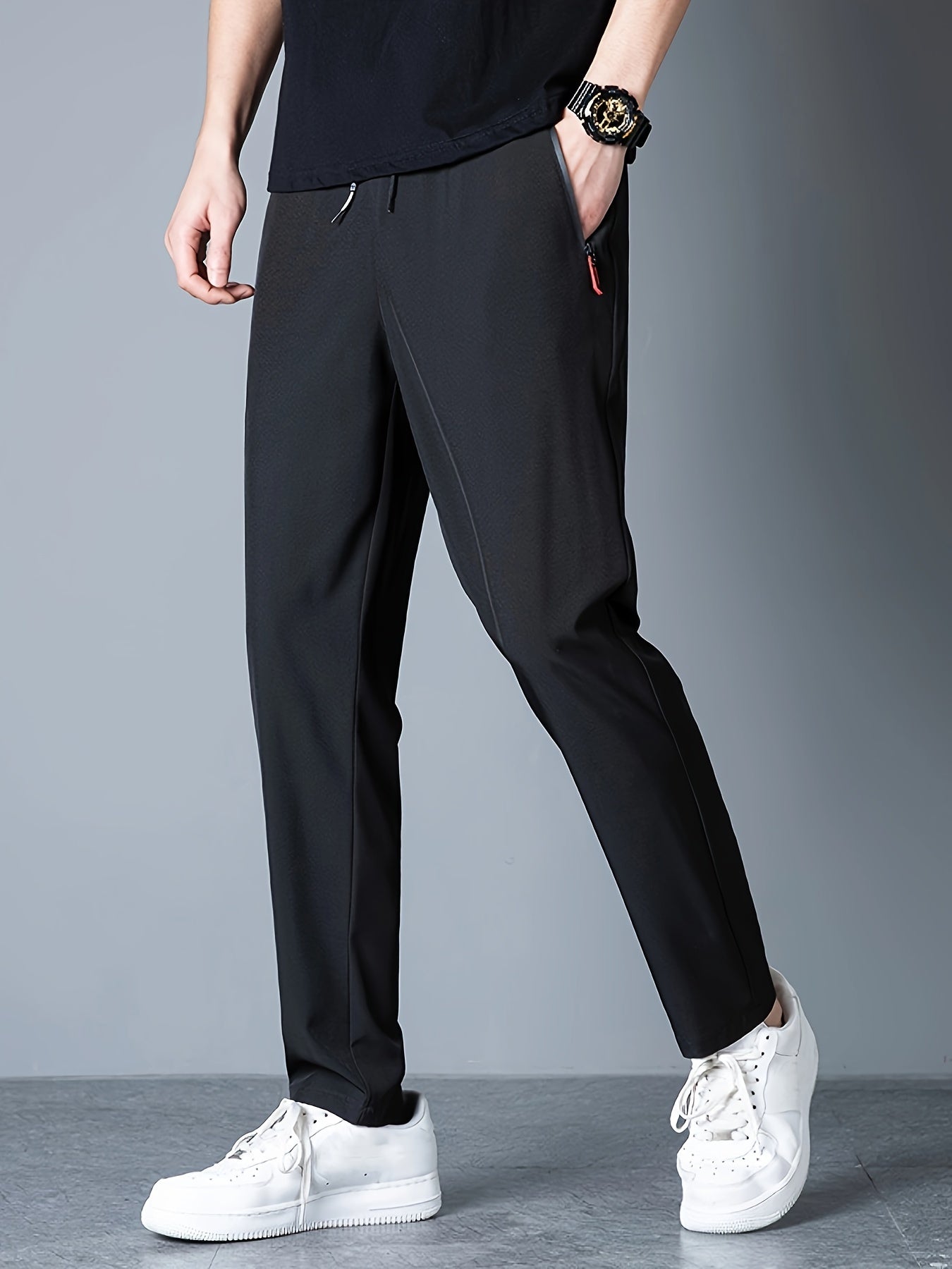 Men's Casual Trousers, Elastic Waist, Straight Loose Fit