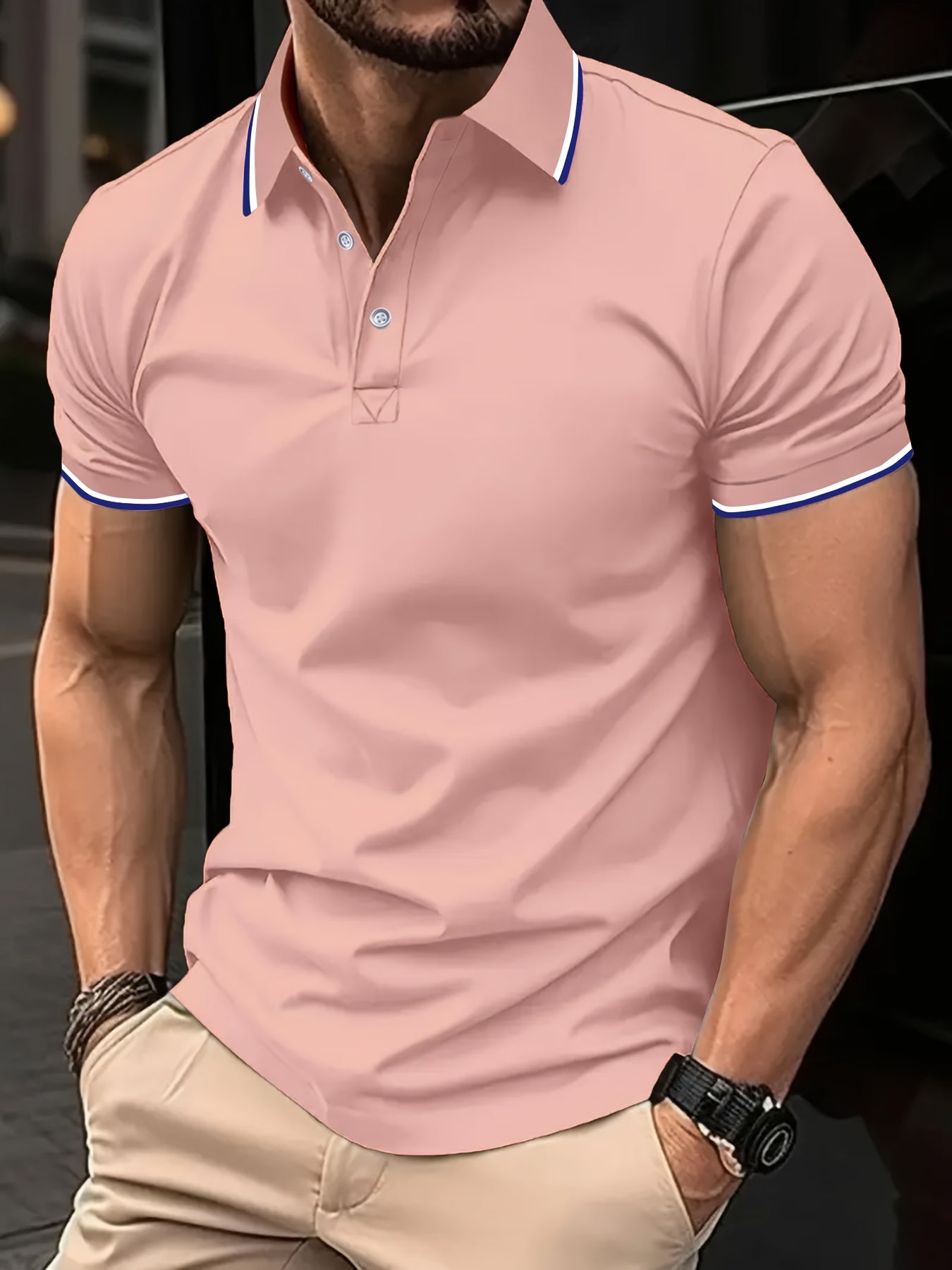 Men's Polo Shirt, Classic Button-Up Collar