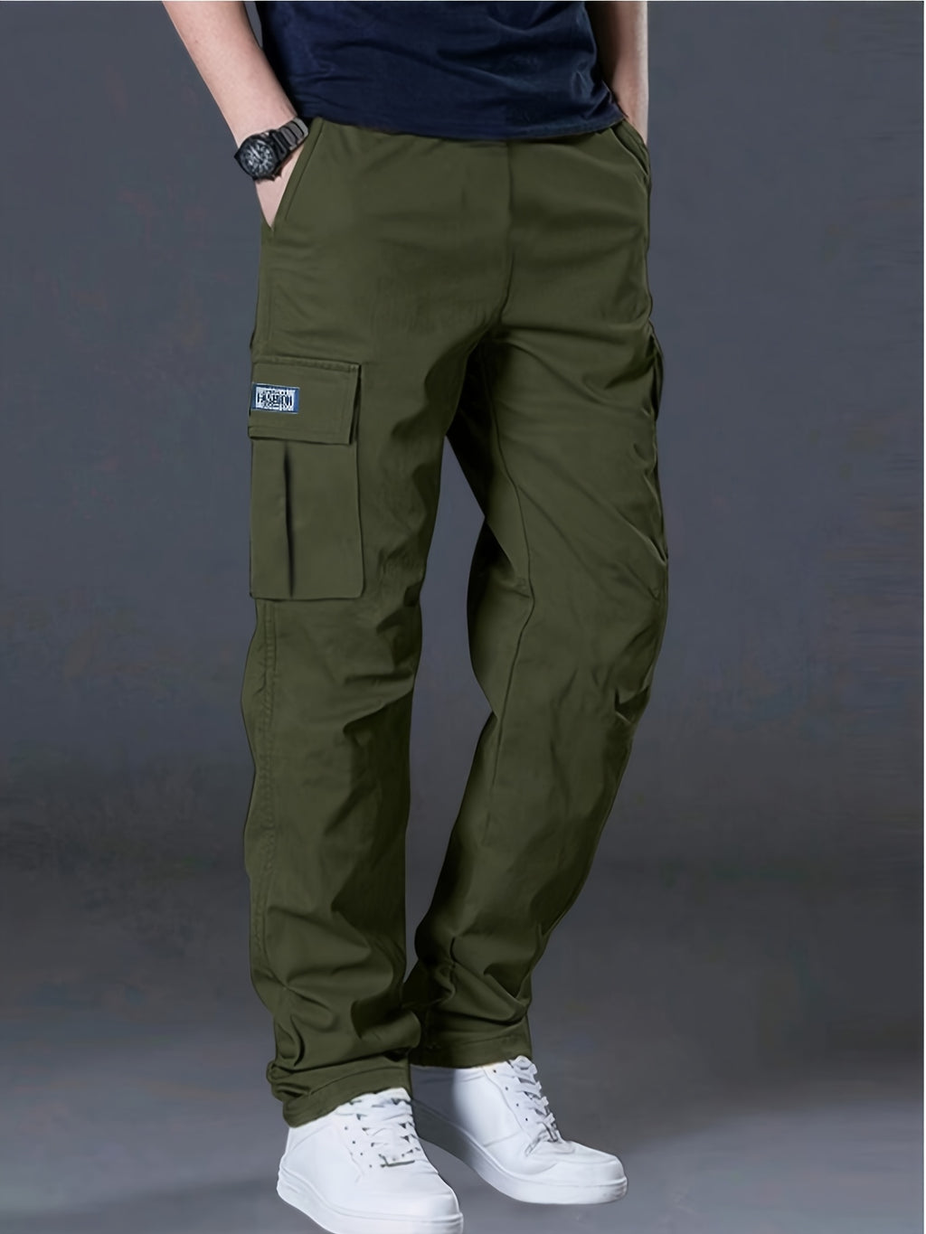 Men's Cargo Trousers, Multi-Pocket, Straight-Leg Drawstring