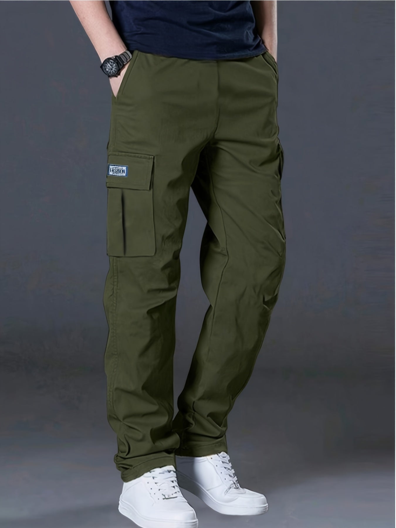 Men's Cargo Trousers, Multi-Pocket, Straight-Leg Drawstring