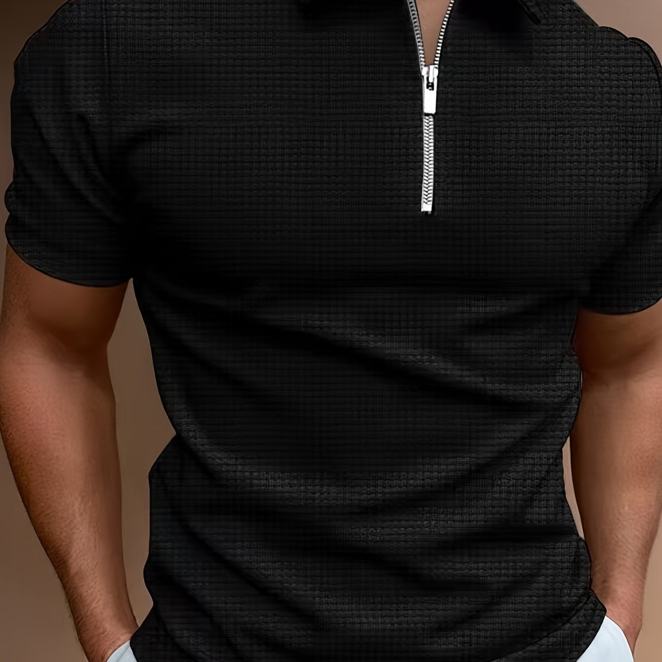 Men's Short-Sleeve Shirt, Zip Collar, Casual