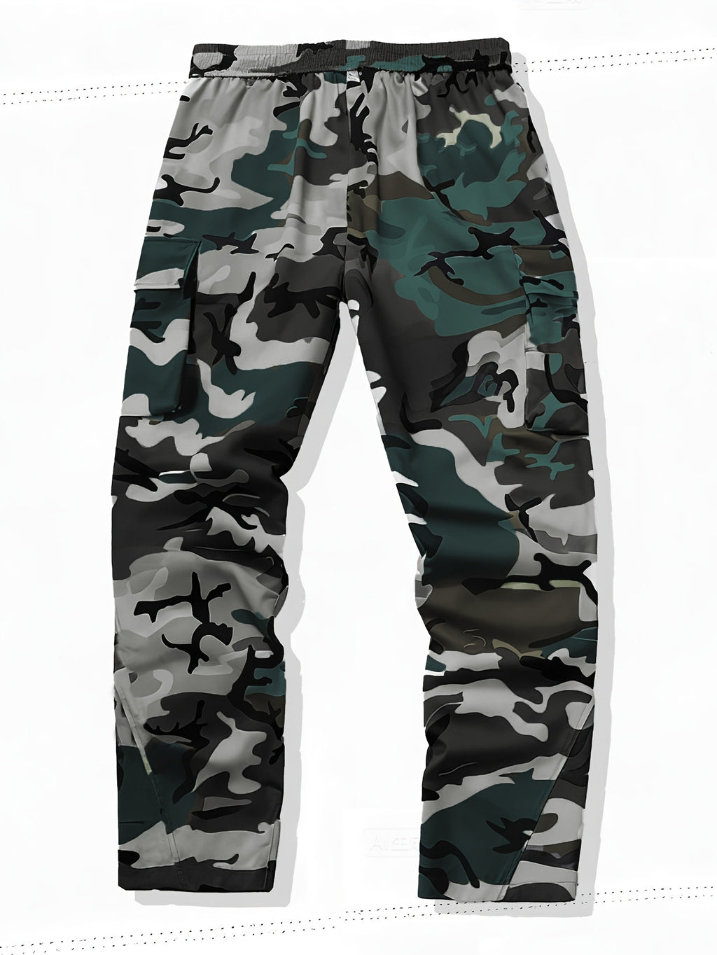Men's Camo Cargo Pants, Flap Pockets, Drawstring Waist