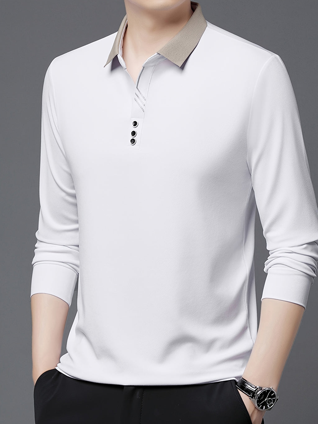 Men's Long-Sleeve Shirt, Button Detail, Casual