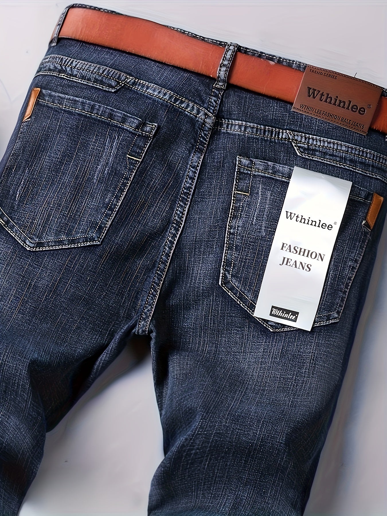 Men's Stretch Denim Trousers, Straight-Leg, Business Casual