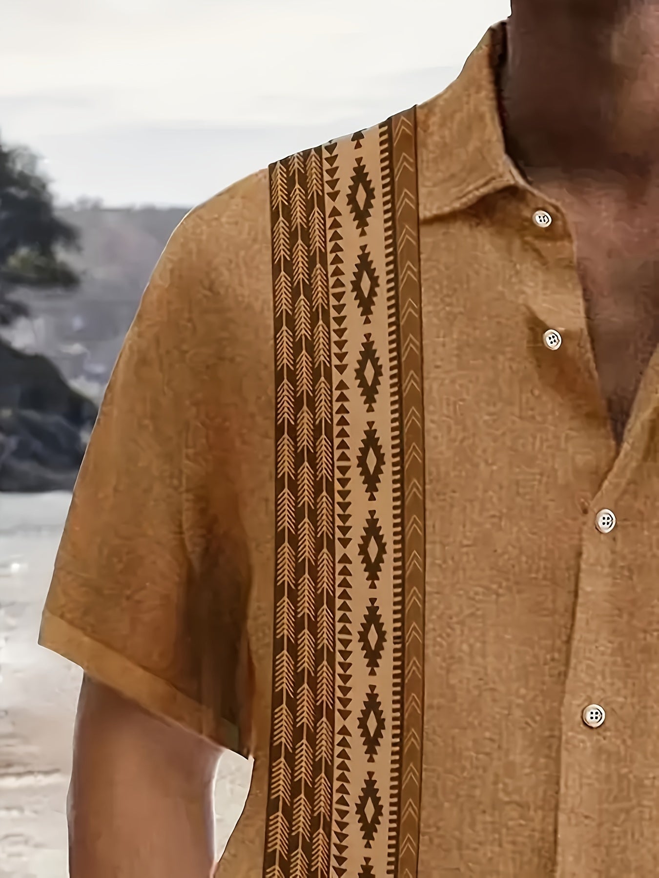 Men's Hawaiian Shirt, Geometric Print, Lapel