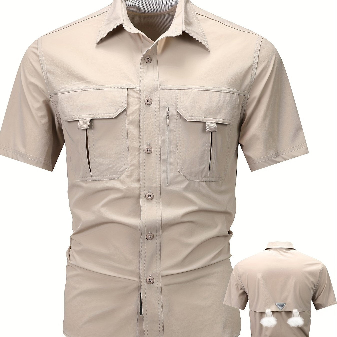 Men's Short-Sleeve Cargo Shirt, Flap Pockets, Breathable