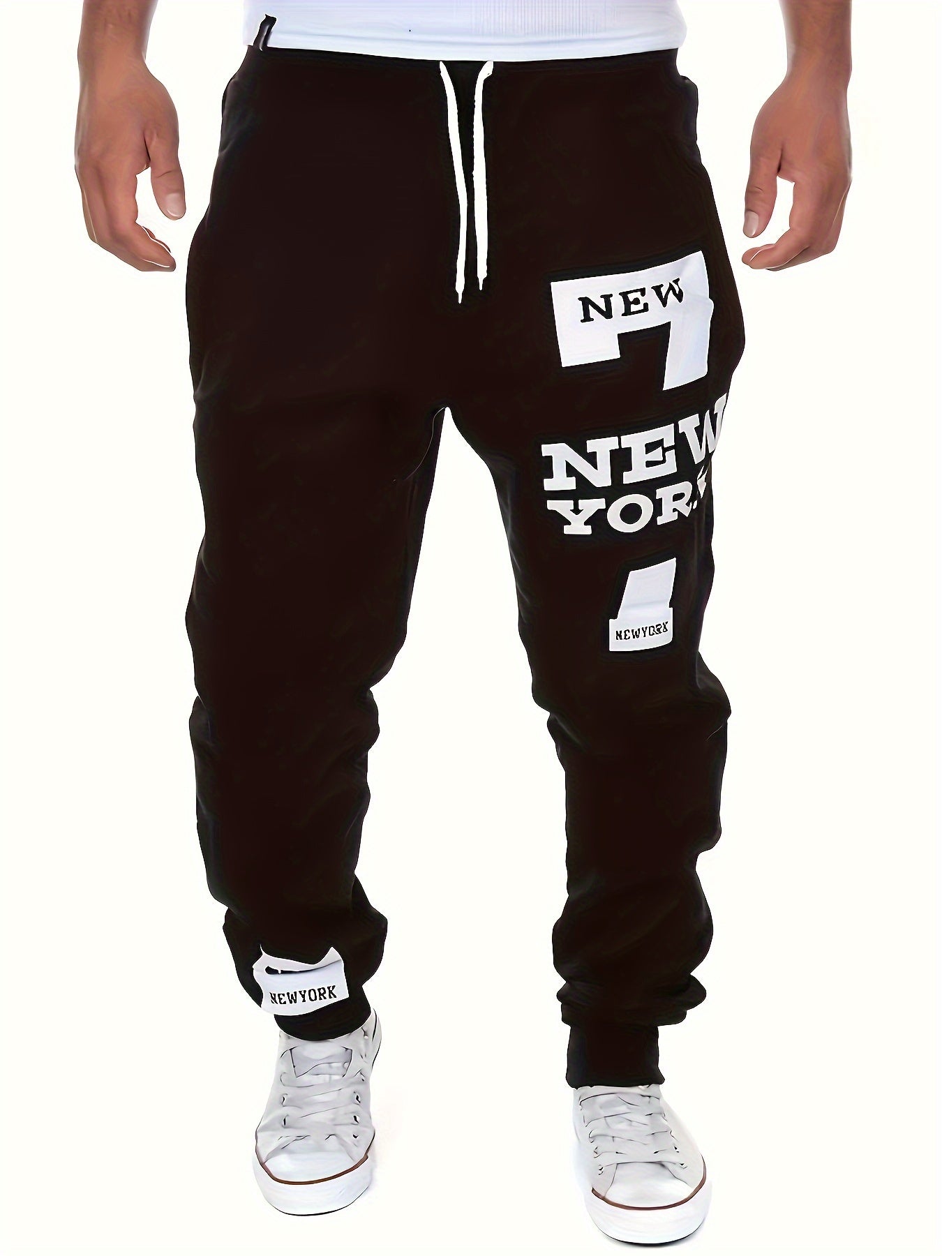 Men's Sports Joggers, Letter Print, Tapered