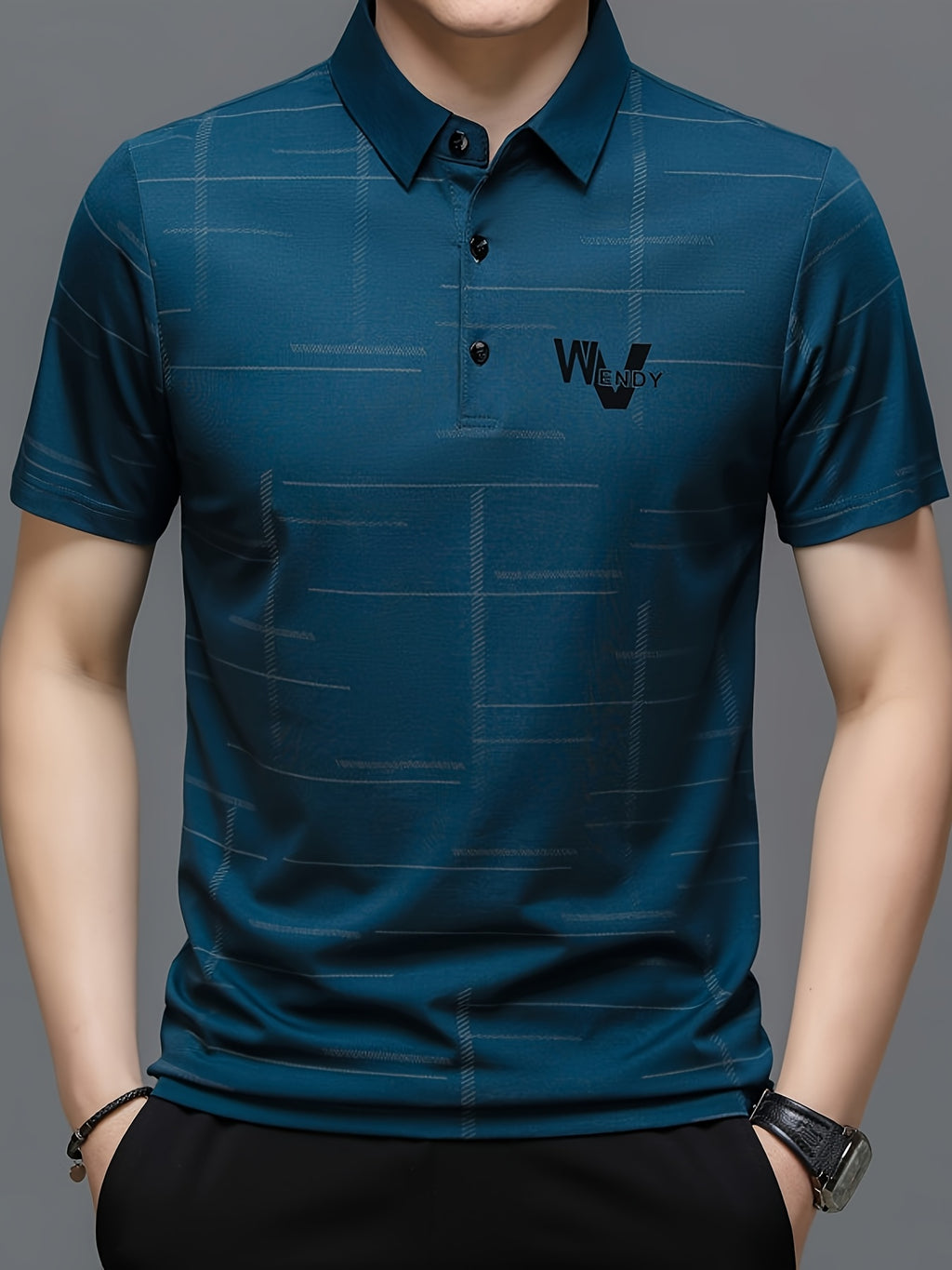 Men's Golf Polo Shirt, Striped, Moisture-Wicking
