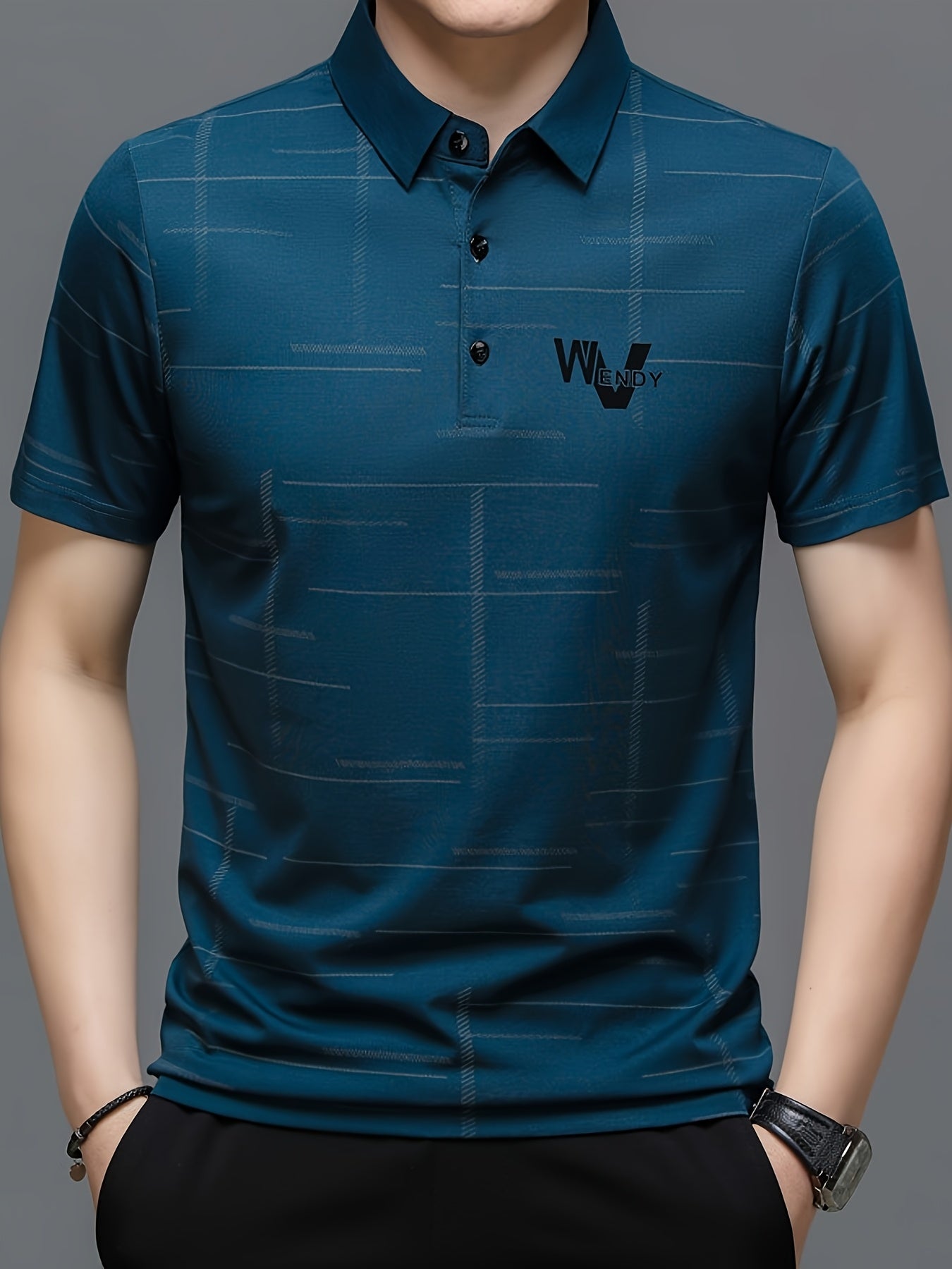 Men's Golf Polo Shirt, Striped, Moisture-Wicking