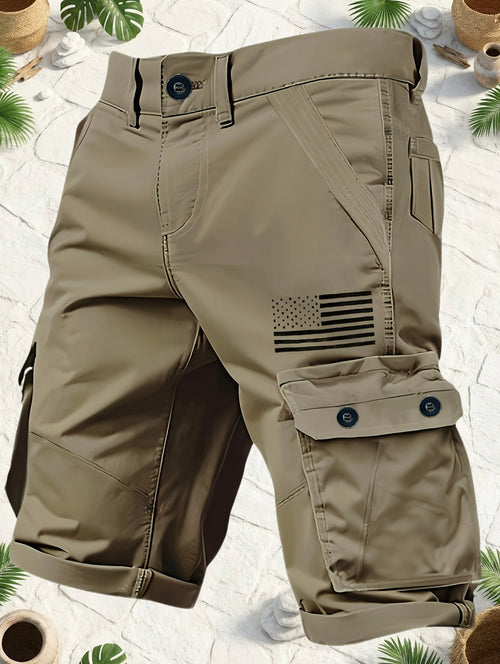 Men's Cargo Shorts, Multi-Pocket Khaki, Casual Streetwear