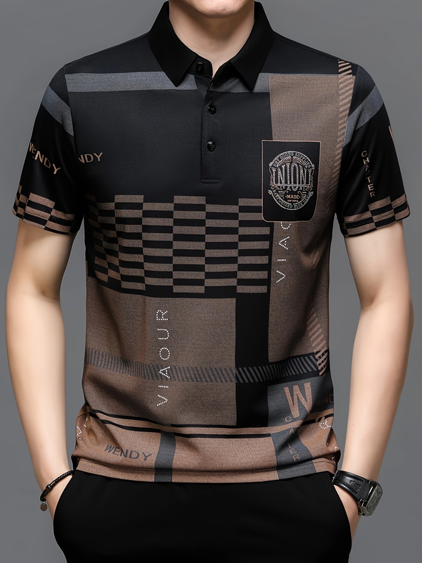 Men's Golf Polo Shirt, Plaid, Moisture-Wicking Quick-Dry
