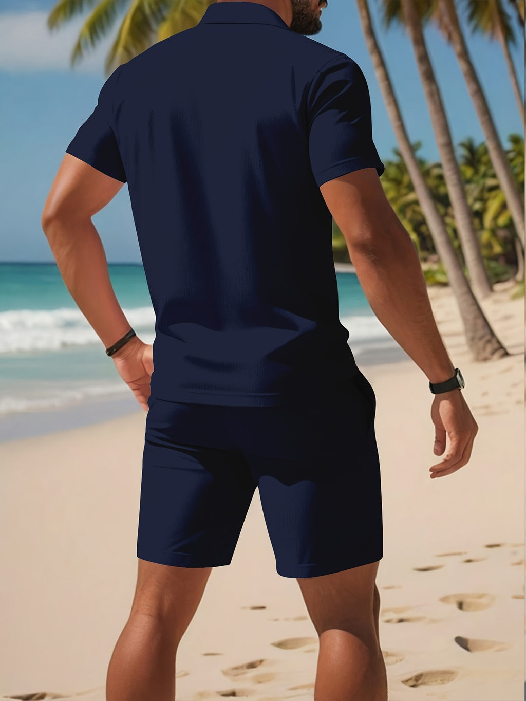 Men's Shirt & Shorts Set, Solid Business Casual