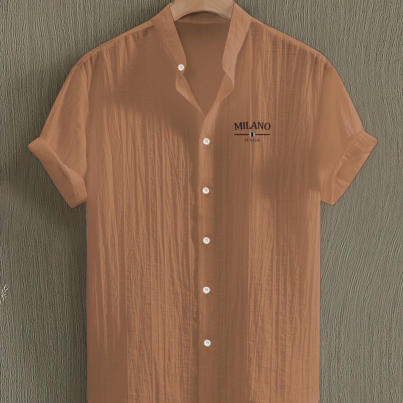Men's Short-Sleeve Shirt, Print, Stand-Up Collar